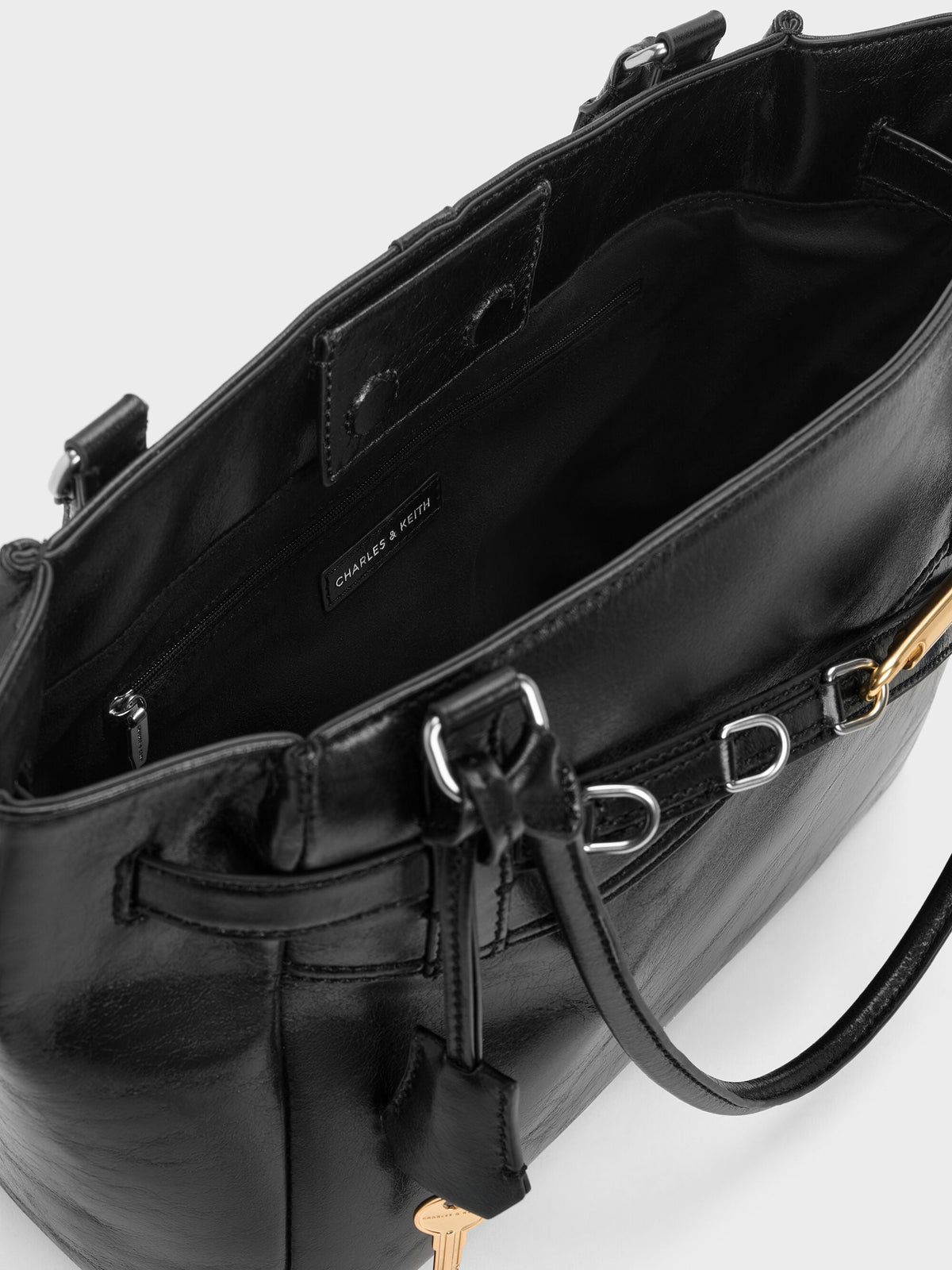 CHARLES & KEITH Trusted / Delfina Belted Tote Bag - Noir
