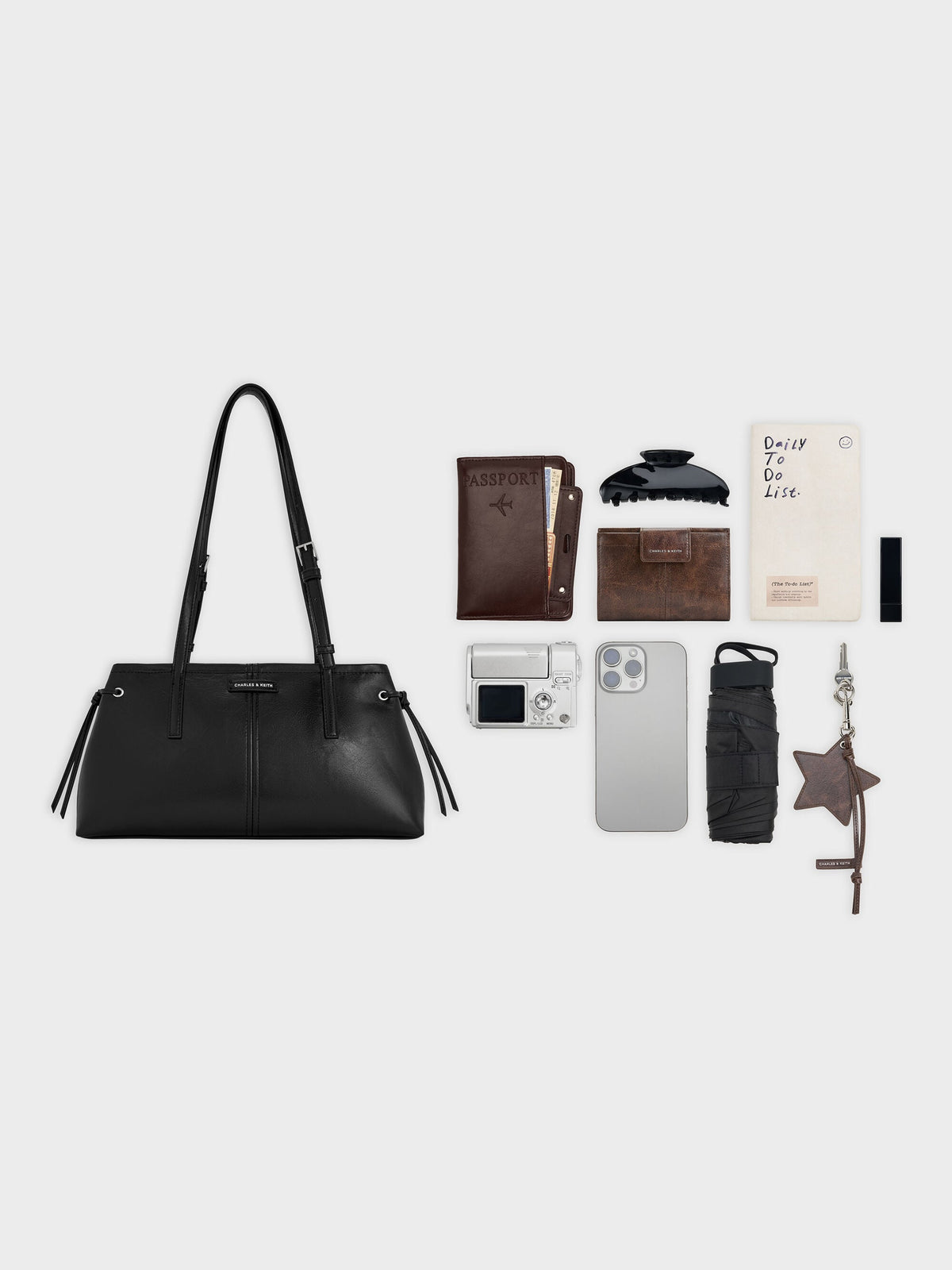 CHARLES & KEITH Great Value / Noane Elongated-Handle Shoulder Bag - Noir