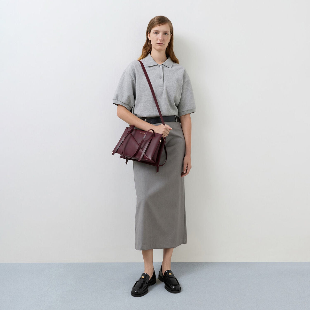 CHARLES & KEITH Classic / Midori Geometric Tote Bag - Wineberry Red