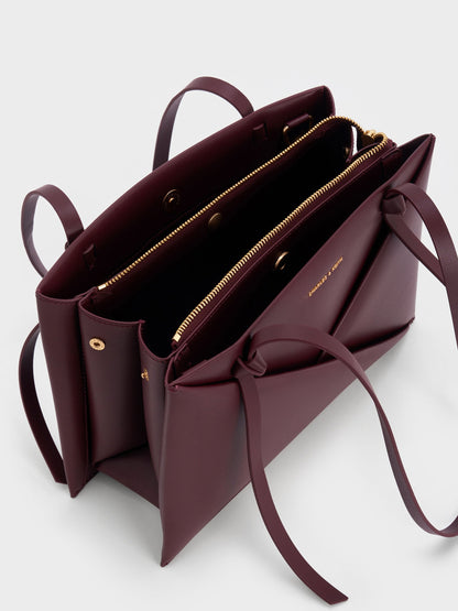 CHARLES & KEITH Classic / Midori Geometric Tote Bag - Wineberry Red