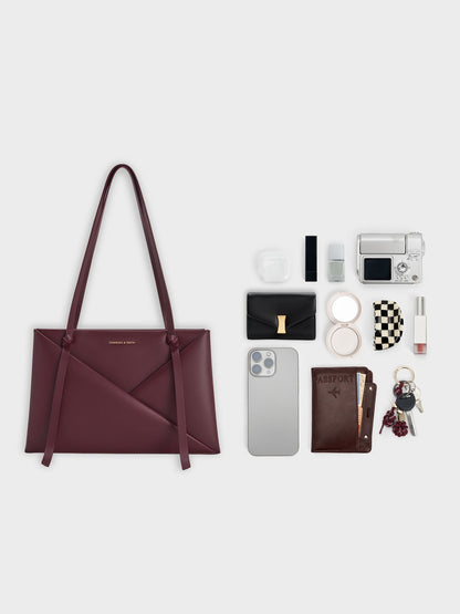 CHARLES & KEITH Classic / Midori Geometric Tote Bag - Wineberry Red