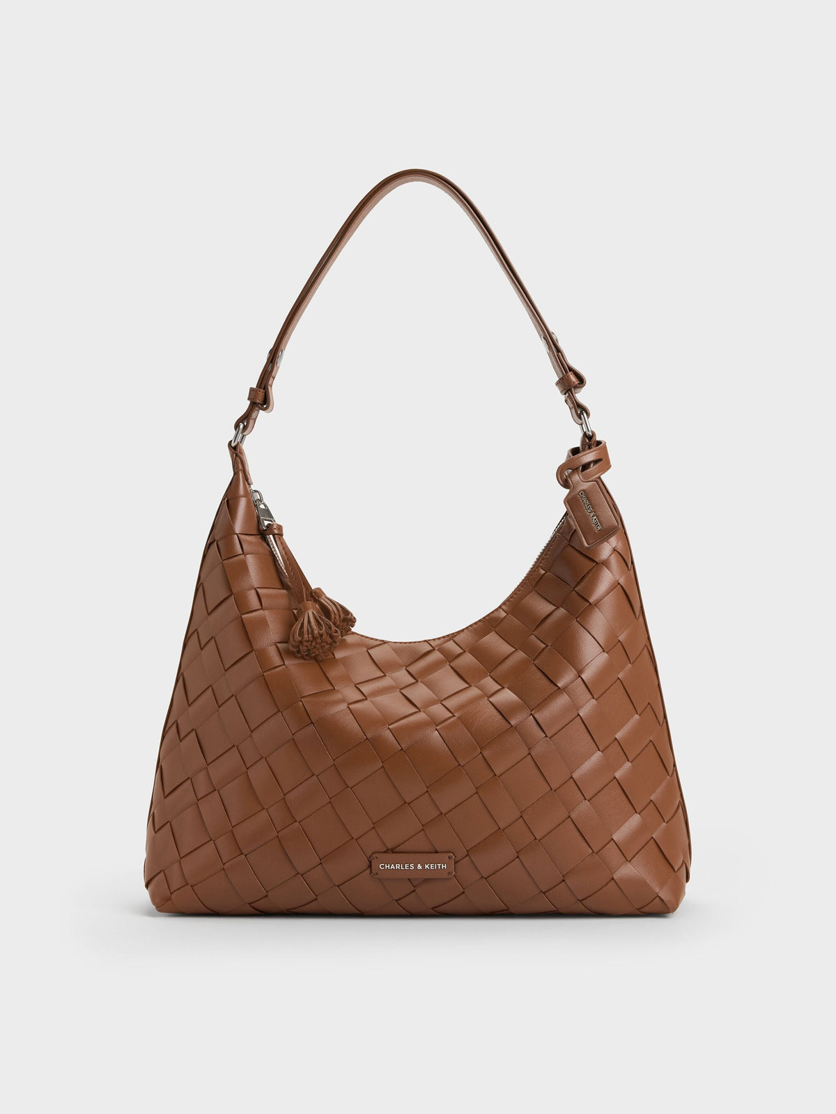 CHARLES & KEITH Hot Sale / Ivette Woven Tassel Hobo Bag - Chocolate
