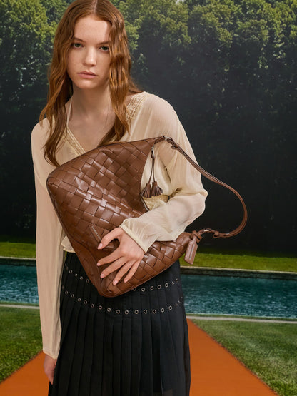 CHARLES & KEITH Hot Sale / Ivette Woven Tassel Hobo Bag - Chocolate