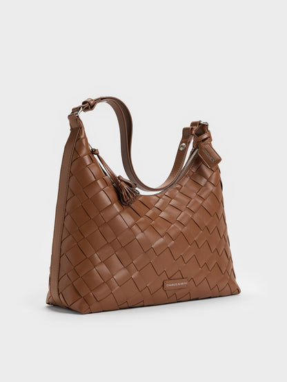 CHARLES & KEITH Hot Sale / Ivette Woven Tassel Hobo Bag - Chocolate