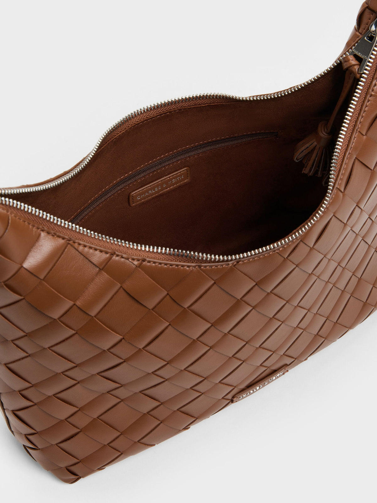 CHARLES & KEITH Hot Sale / Ivette Woven Tassel Hobo Bag - Chocolate
