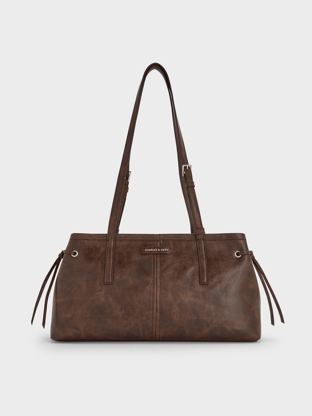 CHARLES & KEITH Premium / Noane Elongated-Handle Shoulder Bag - Distressed Coffee