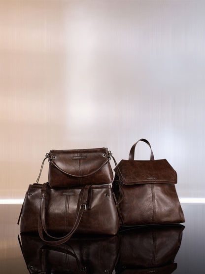 CHARLES & KEITH Premium / Noane Elongated-Handle Shoulder Bag - Distressed Coffee