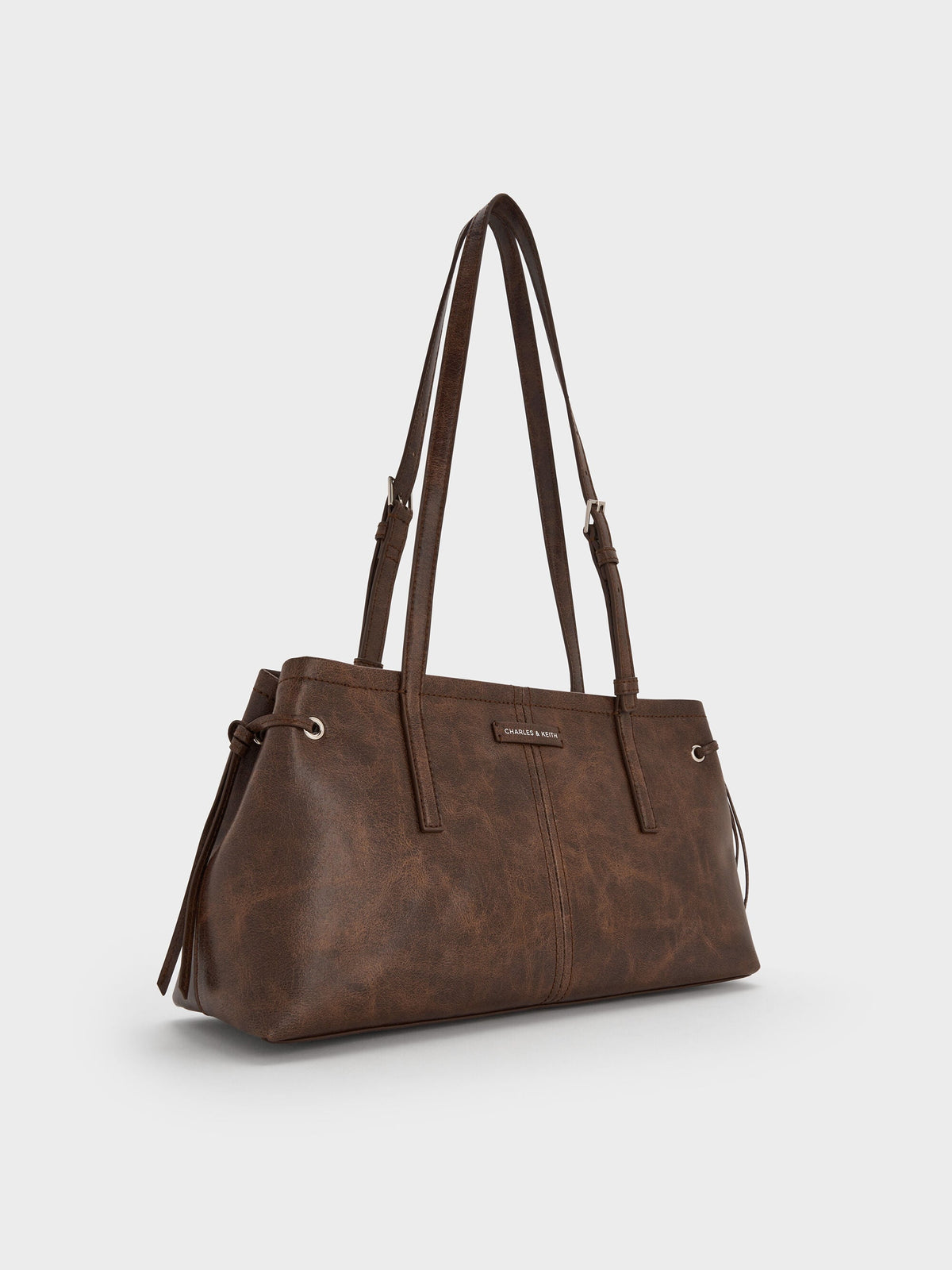 CHARLES & KEITH Premium / Noane Elongated-Handle Shoulder Bag - Distressed Coffee