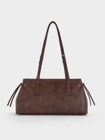 CHARLES & KEITH Premium / Noane Elongated-Handle Shoulder Bag - Distressed Coffee