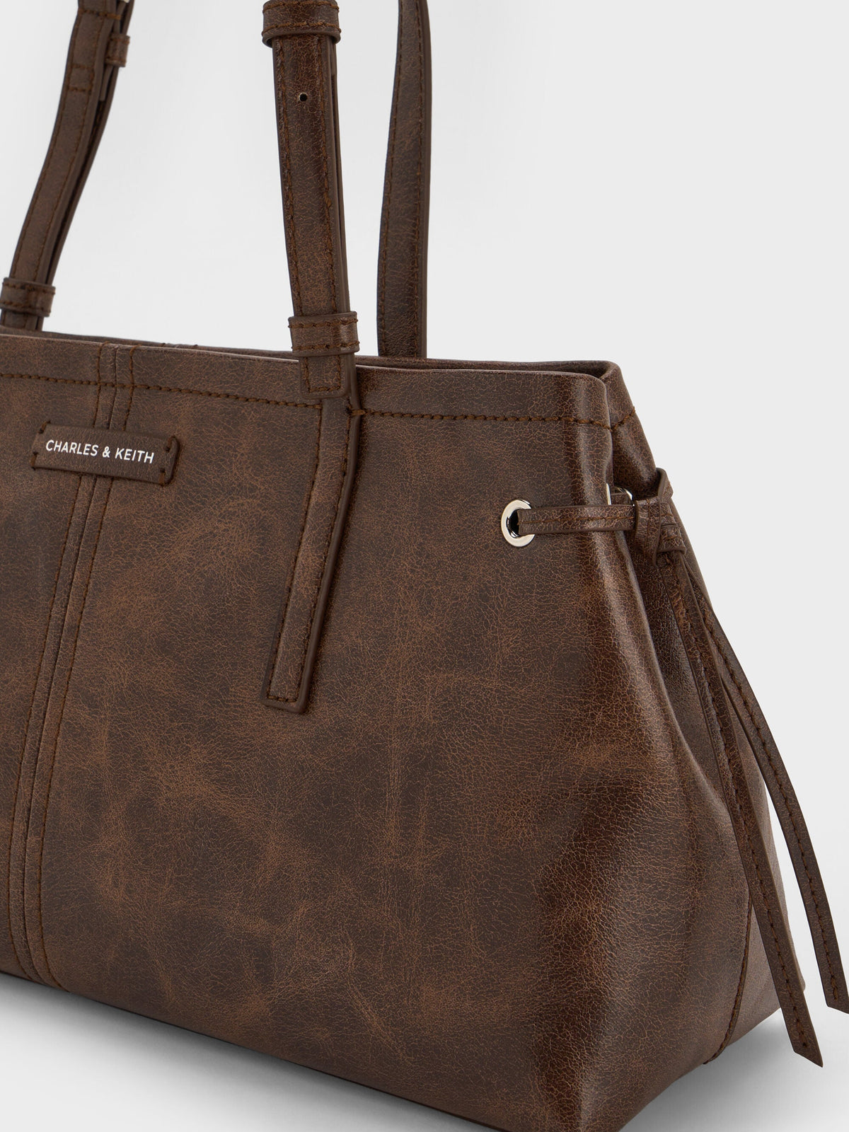 CHARLES & KEITH Premium / Noane Elongated-Handle Shoulder Bag - Distressed Coffee