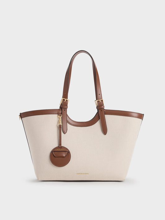 CHARLES & KEITH New / XL Enola Canvas Tote Bag - Chocolate