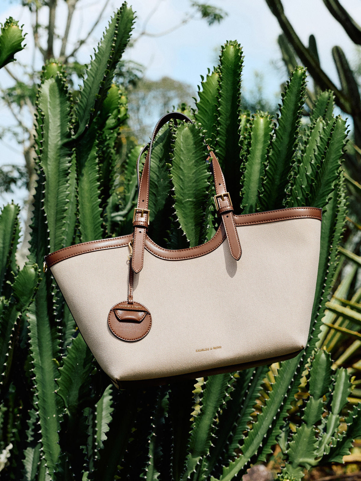 CHARLES & KEITH New / XL Enola Canvas Tote Bag - Chocolate