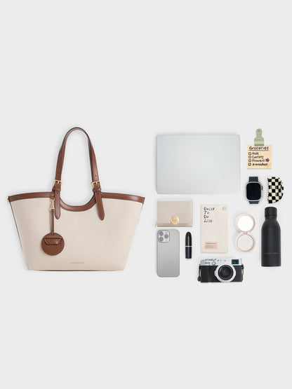 CHARLES & KEITH New / XL Enola Canvas Tote Bag - Chocolate