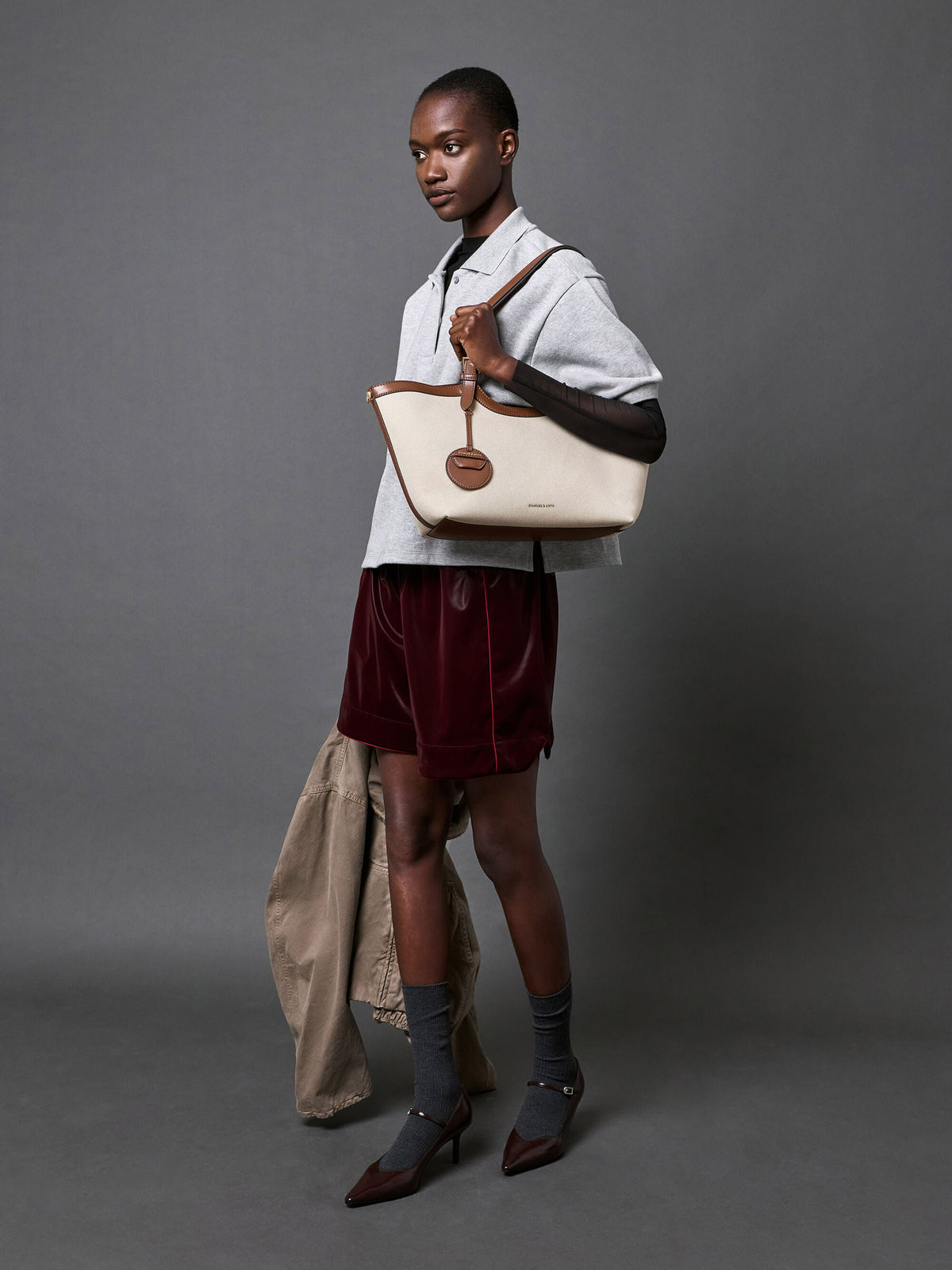 CHARLES & KEITH New / XL Enola Canvas Tote Bag - Chocolate