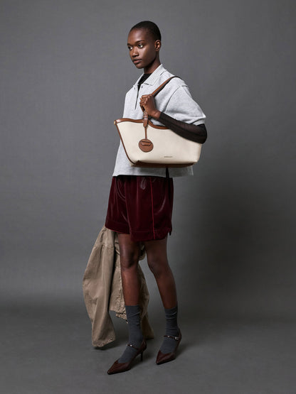 CHARLES & KEITH New / XL Enola Canvas Tote Bag - Chocolate