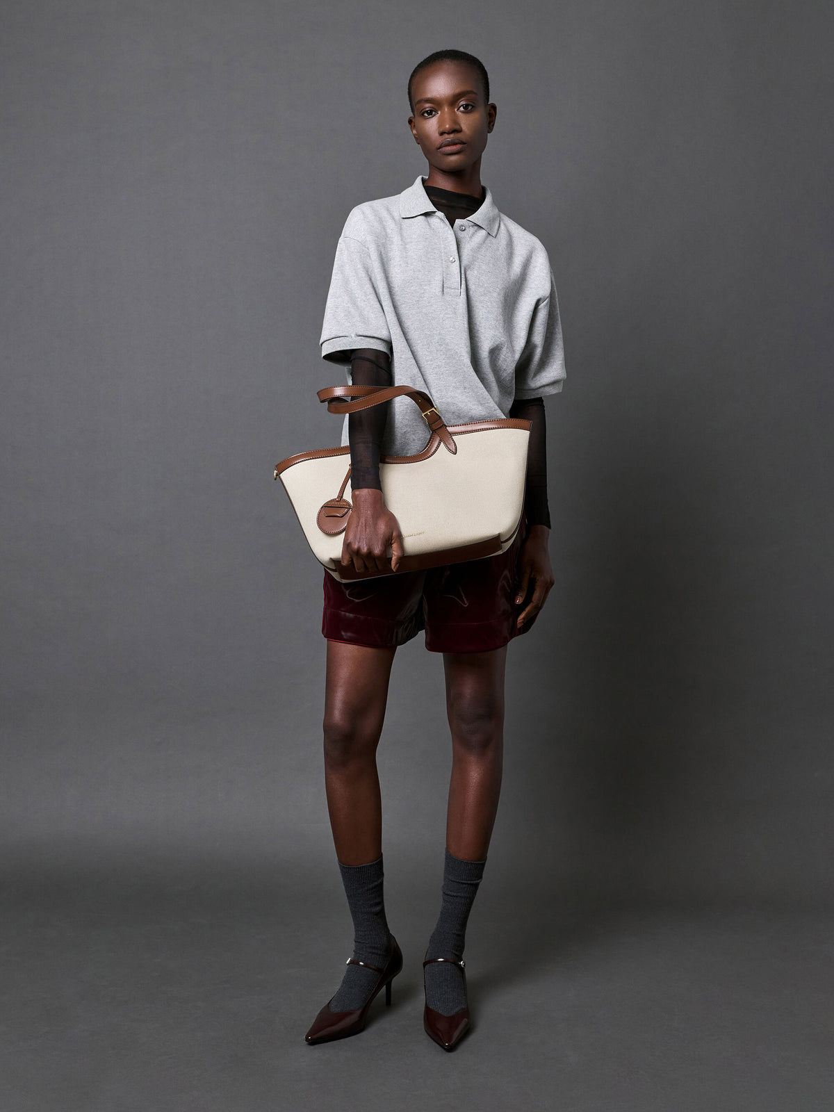CHARLES & KEITH New / XL Enola Canvas Tote Bag - Chocolate