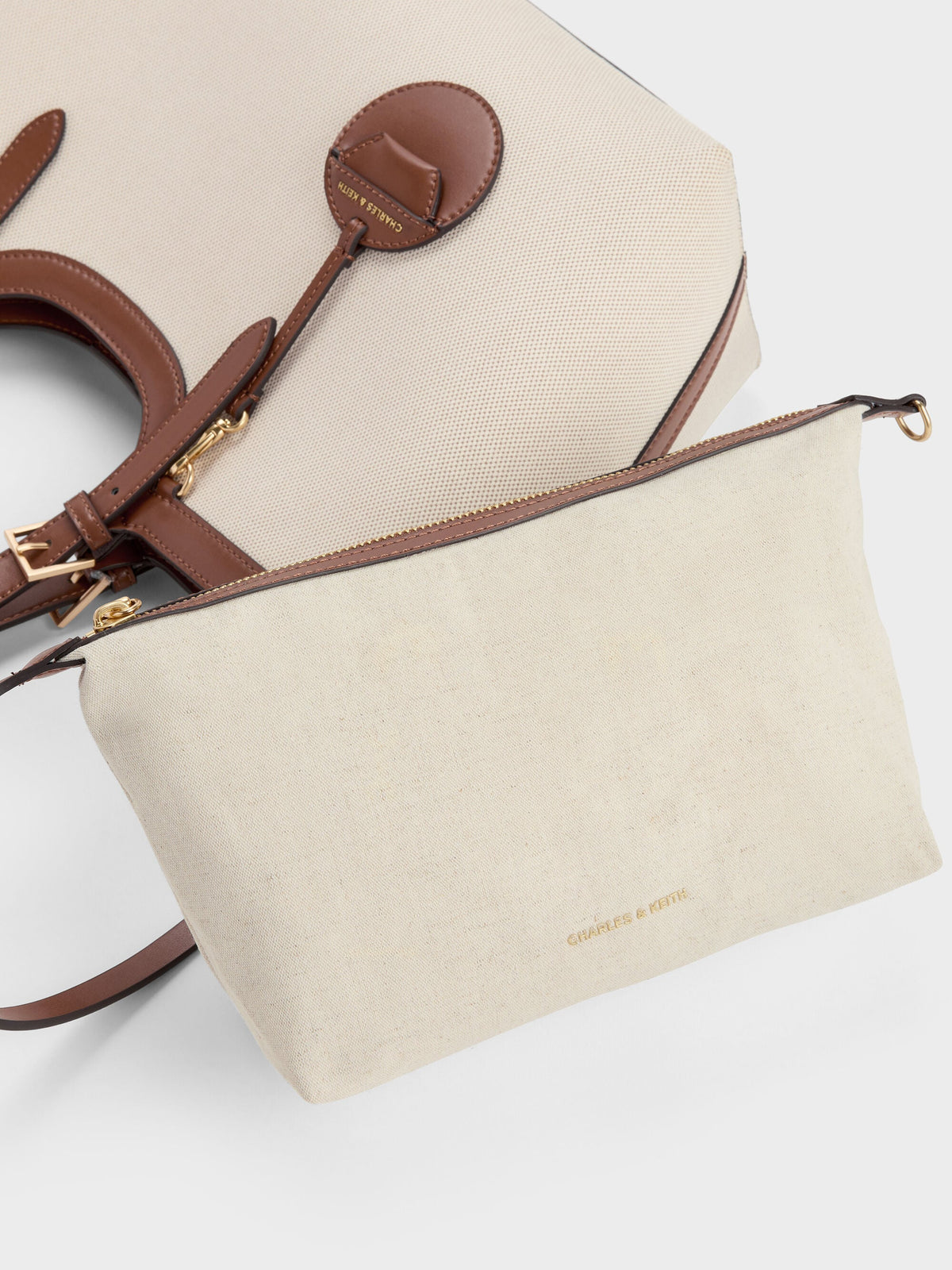 CHARLES & KEITH New / XL Enola Canvas Tote Bag - Chocolate