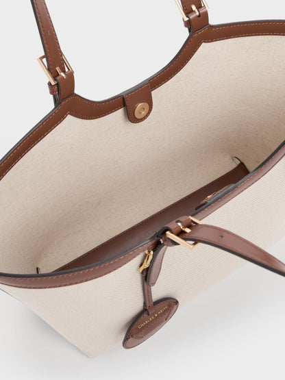 CHARLES & KEITH New / XL Enola Canvas Tote Bag - Chocolate