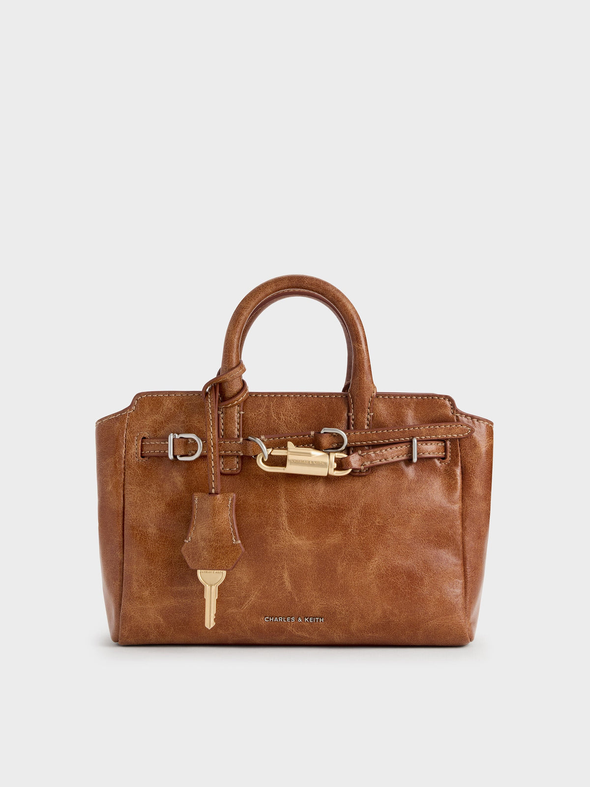 CHARLES & KEITH Premium / Mini Delfina Belted Tote Bag - Distressed Tan