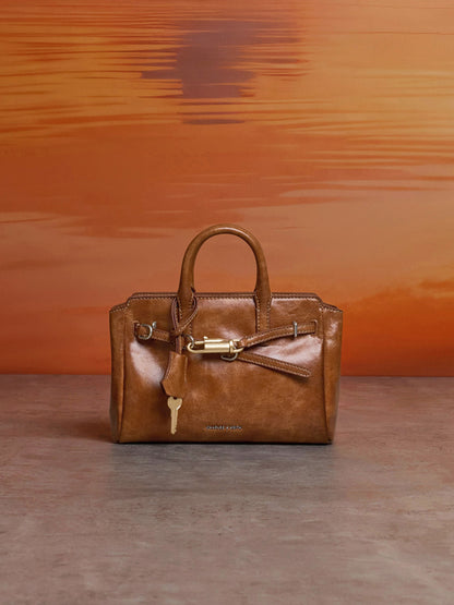 CHARLES & KEITH Premium / Mini Delfina Belted Tote Bag - Distressed Tan
