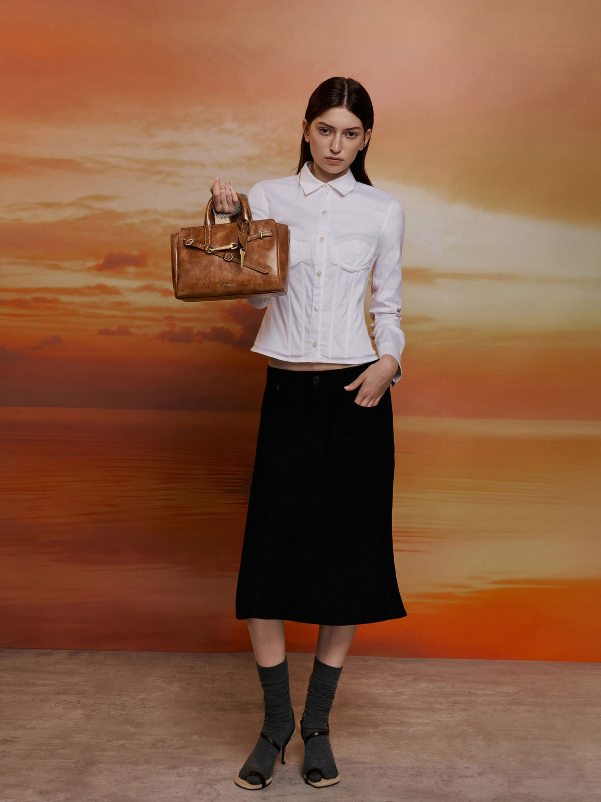 CHARLES & KEITH Premium / Mini Delfina Belted Tote Bag - Distressed Tan