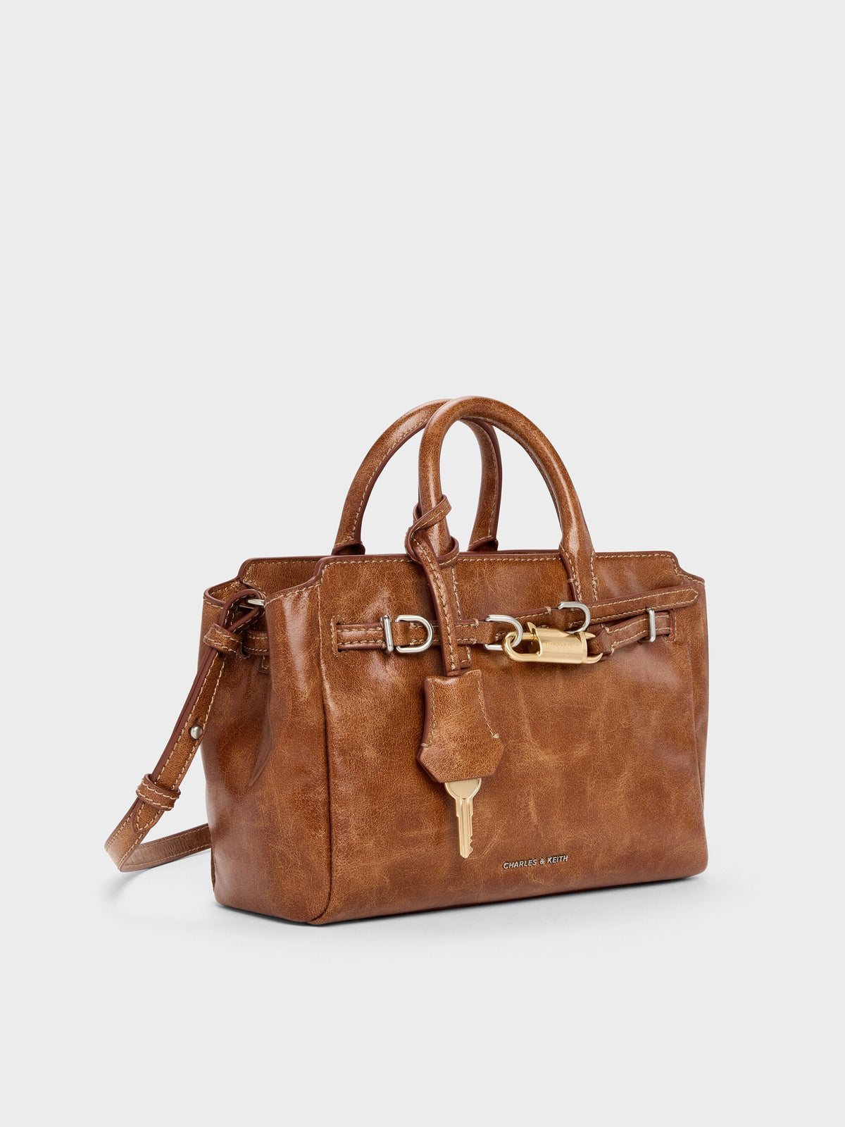 CHARLES & KEITH Premium / Mini Delfina Belted Tote Bag - Distressed Tan