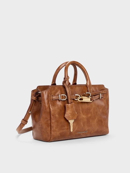 CHARLES & KEITH Premium / Mini Delfina Belted Tote Bag - Distressed Tan