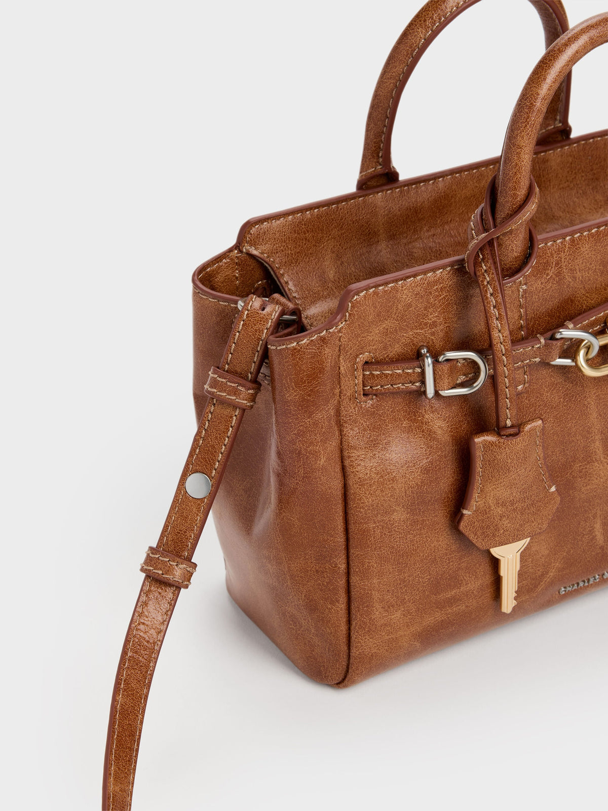 CHARLES & KEITH Premium / Mini Delfina Belted Tote Bag - Distressed Tan