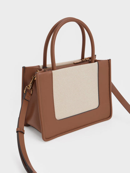 CHARLES & KEITH New / Mini Daylla Canvas Tote Bag - Tan
