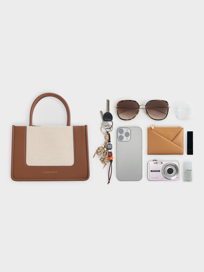 CHARLES & KEITH New / Mini Daylla Canvas Tote Bag - Tan