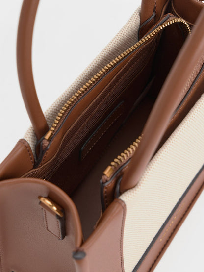 CHARLES & KEITH New / Mini Daylla Canvas Tote Bag - Tan