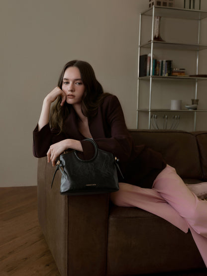 CHARLES & KEITH Premium / Mini Dalia Bow Oval-Handle Tote Bag - Black