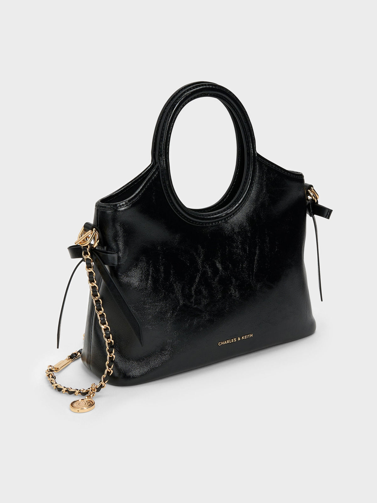 CHARLES & KEITH Premium / Mini Dalia Bow Oval-Handle Tote Bag - Black