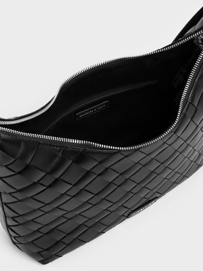 CHARLES & KEITH Quality / Ivette Woven Tassel Hobo Bag - Noir