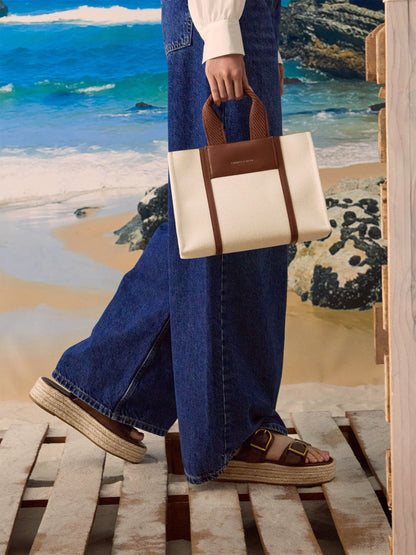 CHARLES & KEITH Recommended / Mini Shalia Canvas Tote Bag - Beige Canvas