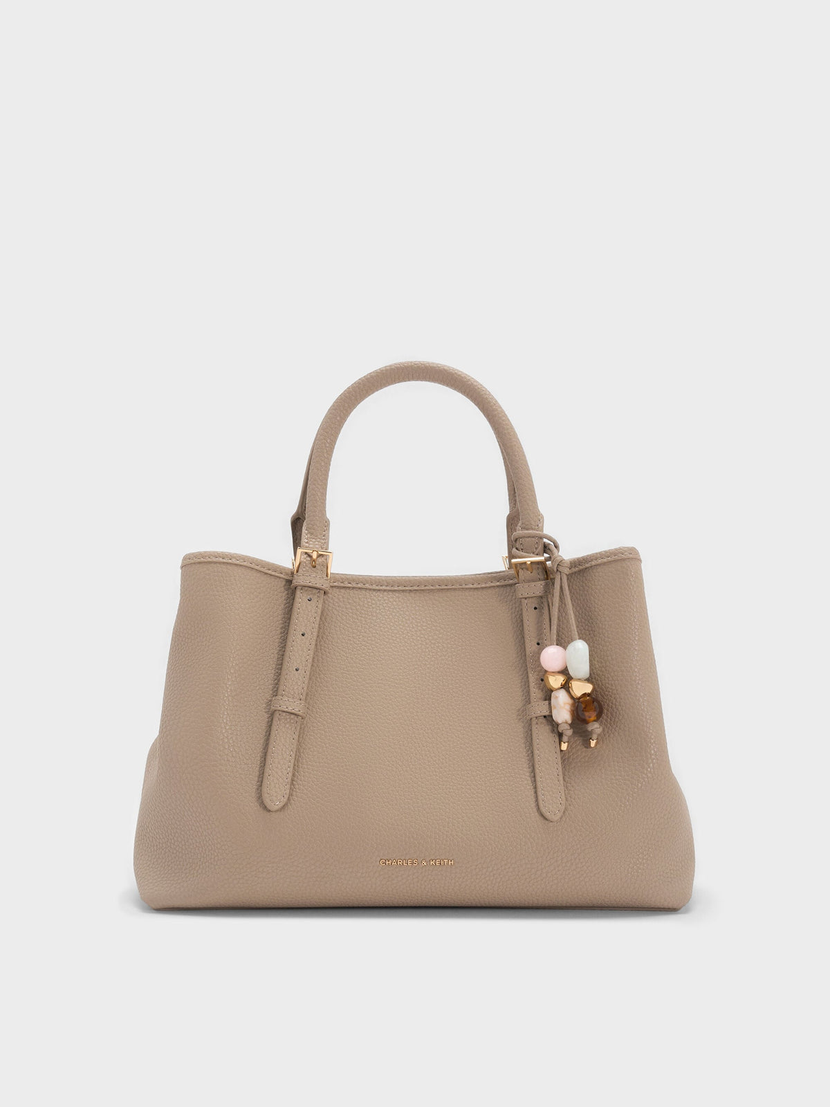 CHARLES & KEITH Discount / Baral Bead-Charm Tote Bag - Taupe
