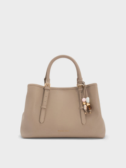 CHARLES & KEITH Discount / Baral Bead-Charm Tote Bag - Taupe