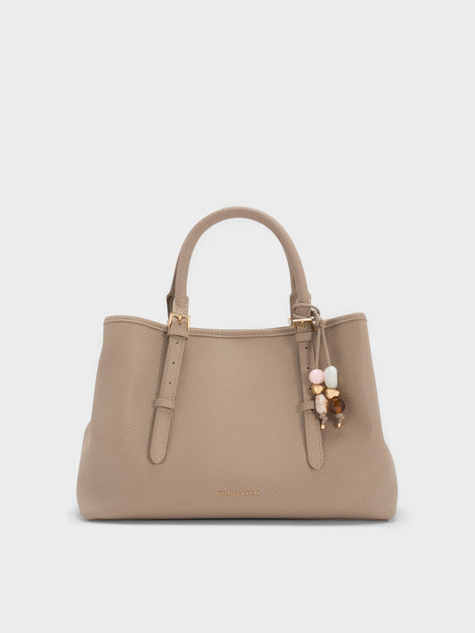 CHARLES & KEITH Discount / Baral Bead-Charm Tote Bag - Taupe