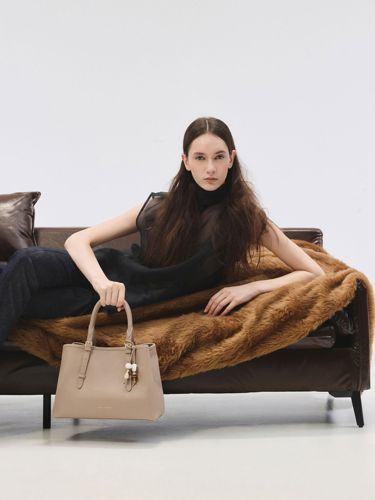 CHARLES & KEITH Discount / Baral Bead-Charm Tote Bag - Taupe