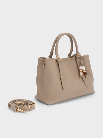 CHARLES & KEITH Discount / Baral Bead-Charm Tote Bag - Taupe
