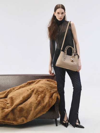 CHARLES & KEITH Discount / Baral Bead-Charm Tote Bag - Taupe