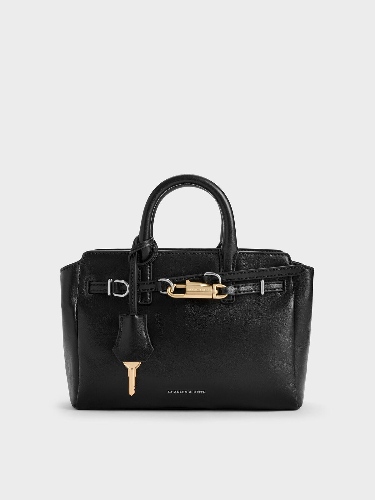 CHARLES & KEITH Hot Sale / Mini Delfina Belted Tote Bag - Noir