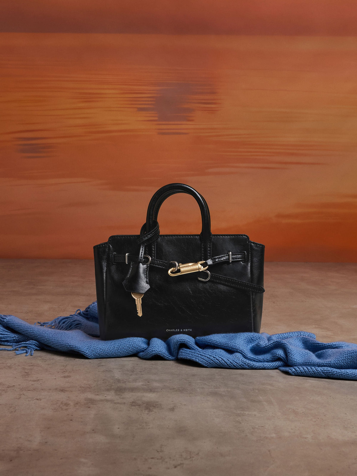 CHARLES & KEITH Hot Sale / Mini Delfina Belted Tote Bag - Noir