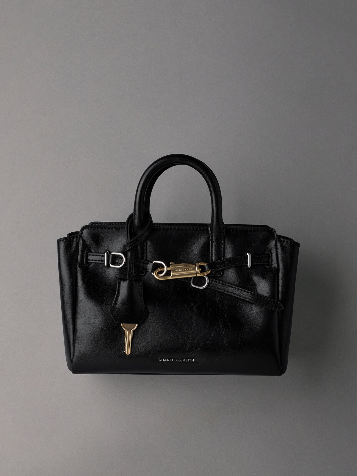 CHARLES & KEITH Hot Sale / Mini Delfina Belted Tote Bag - Noir