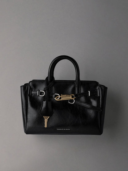CHARLES & KEITH Hot Sale / Mini Delfina Belted Tote Bag - Noir