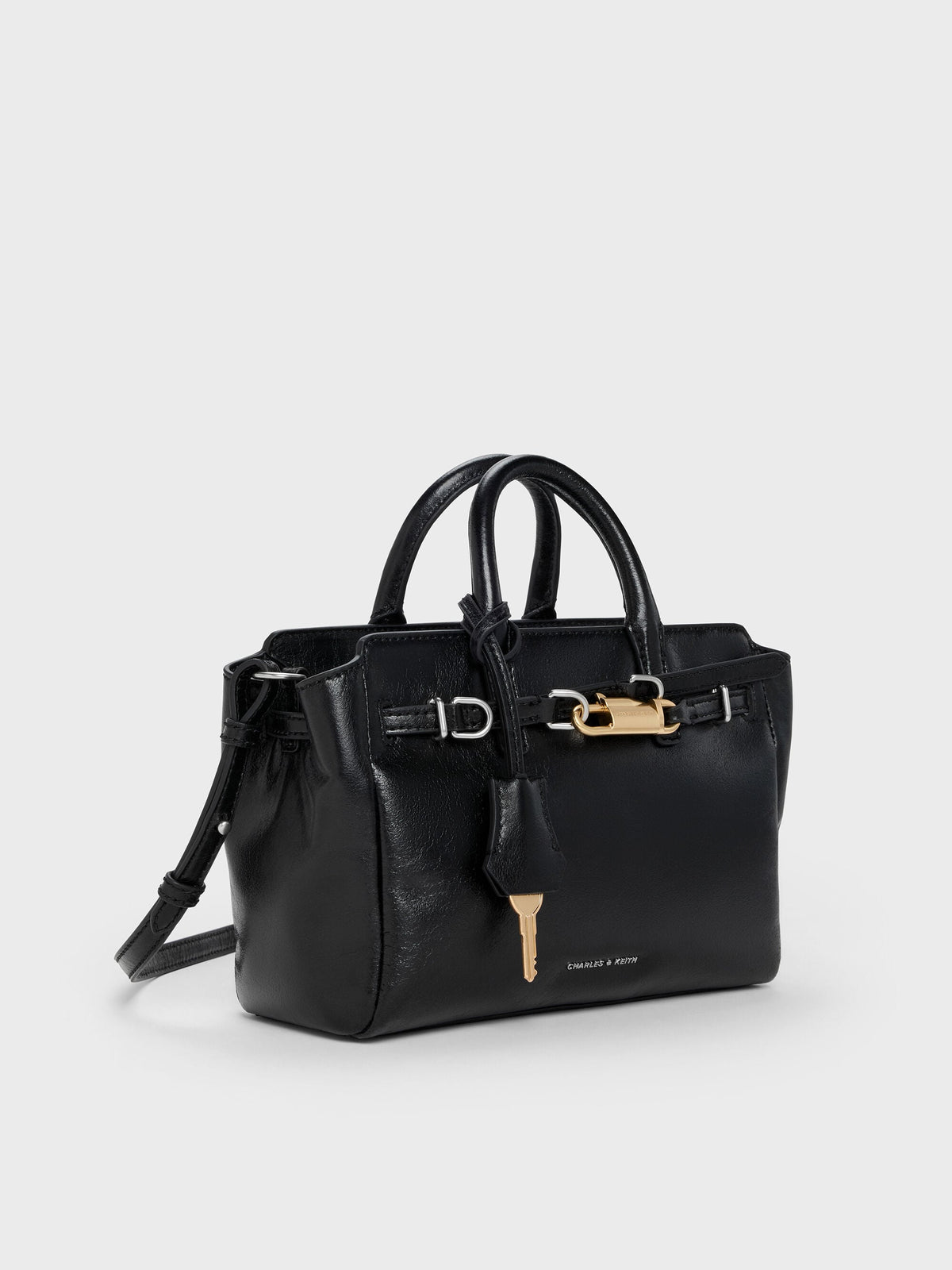 CHARLES & KEITH Hot Sale / Mini Delfina Belted Tote Bag - Noir