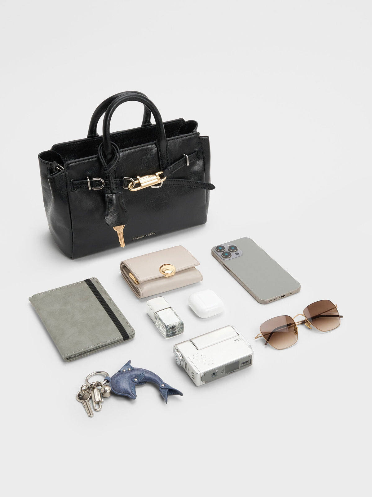 CHARLES & KEITH Hot Sale / Mini Delfina Belted Tote Bag - Noir