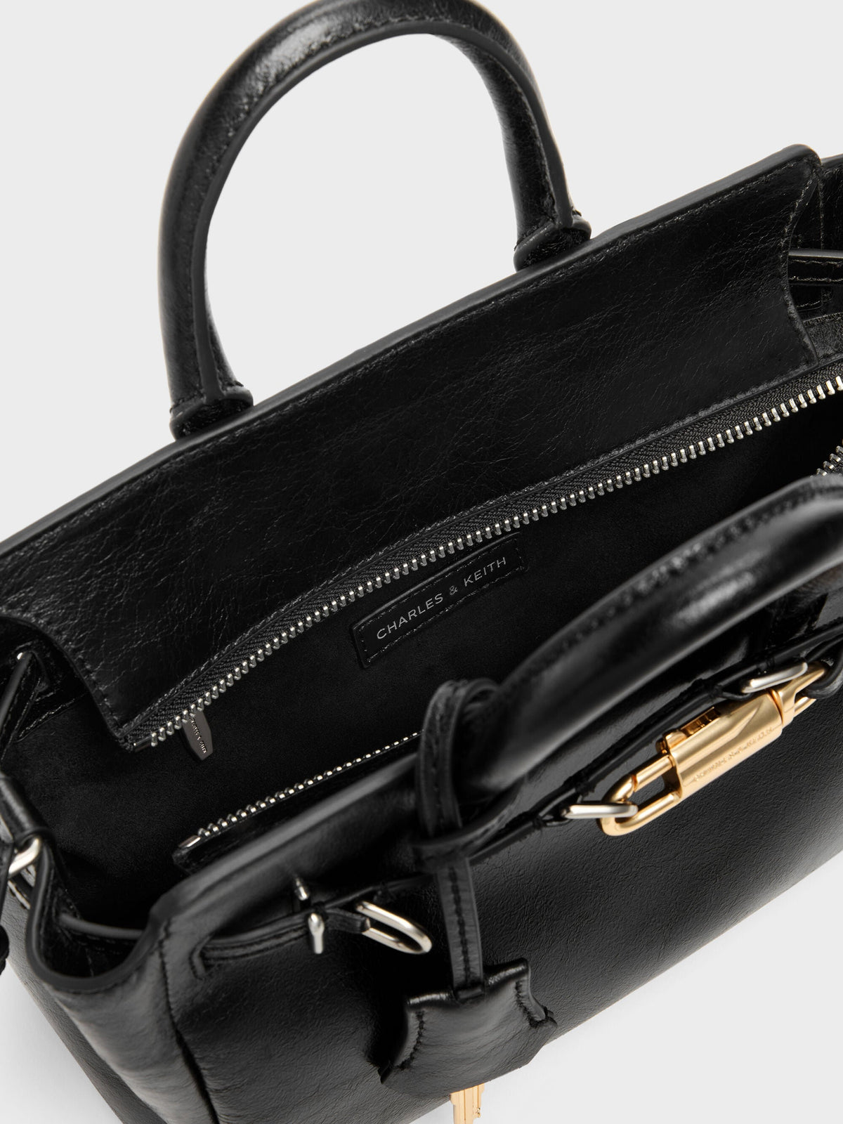 CHARLES & KEITH Hot Sale / Mini Delfina Belted Tote Bag - Noir