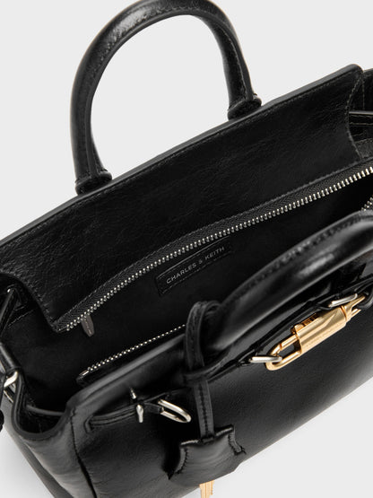 CHARLES & KEITH Hot Sale / Mini Delfina Belted Tote Bag - Noir