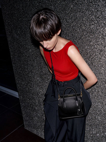 CHARLES & KEITH Recommended / Rene Structured Top Handle Bag - Black